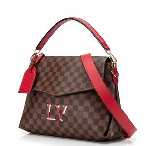 LOUIS VUITTON Beaubourg MM Damier Ebene Red Leather 2 Way Shoulder Strap Bag LV